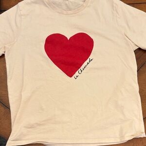 Sézane la chamade Heart T-Shirt - Cream and Red